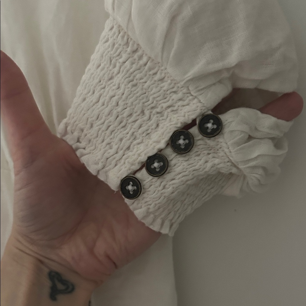 Anthropologie White Midi Dress XS button-up corseted raw hem - Picture 6 of 11